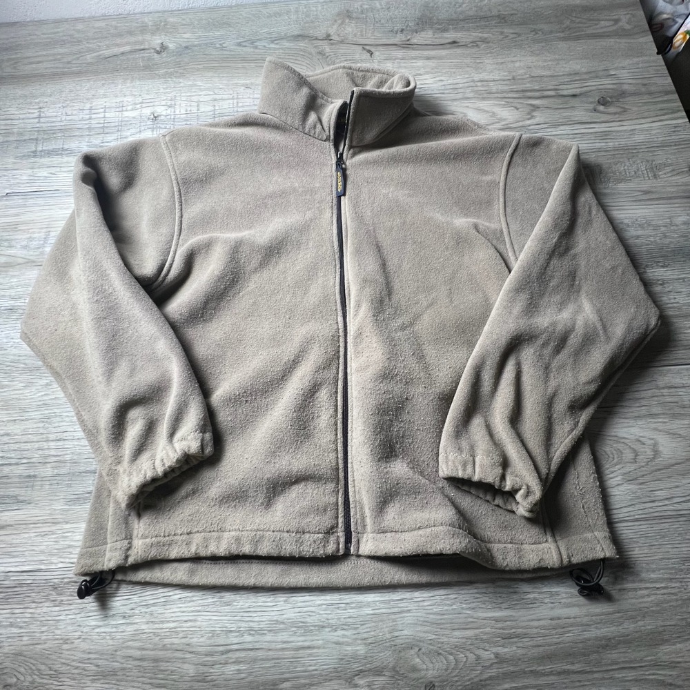 Woolrich Fleece Jacket Mens XL Tan Full Zip Mock Neck Q.I.Z. 17212 Gorpcore Warm